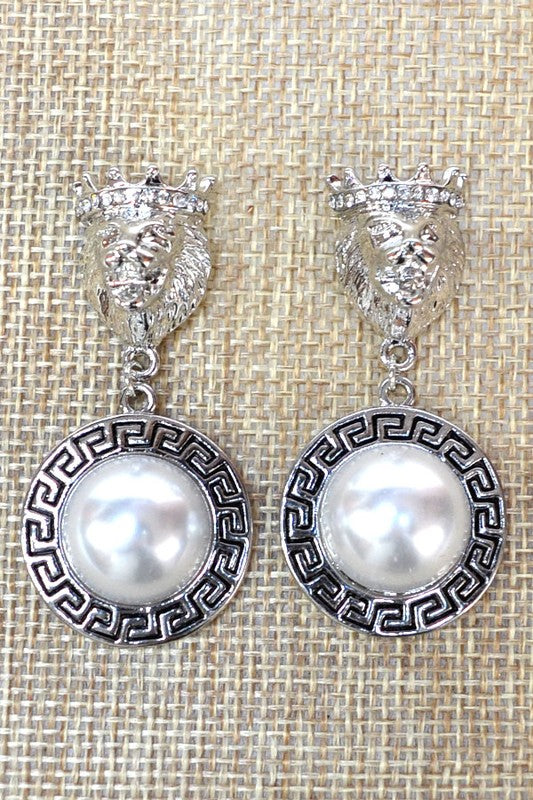 Lioness Sliver Pearl Earrings