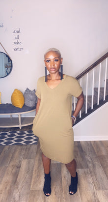  Olivia Basic V-Neck T-Shirt Dress- Olive