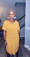 Olivia V-Neck-T-Shirt Striped Dress- Mustard