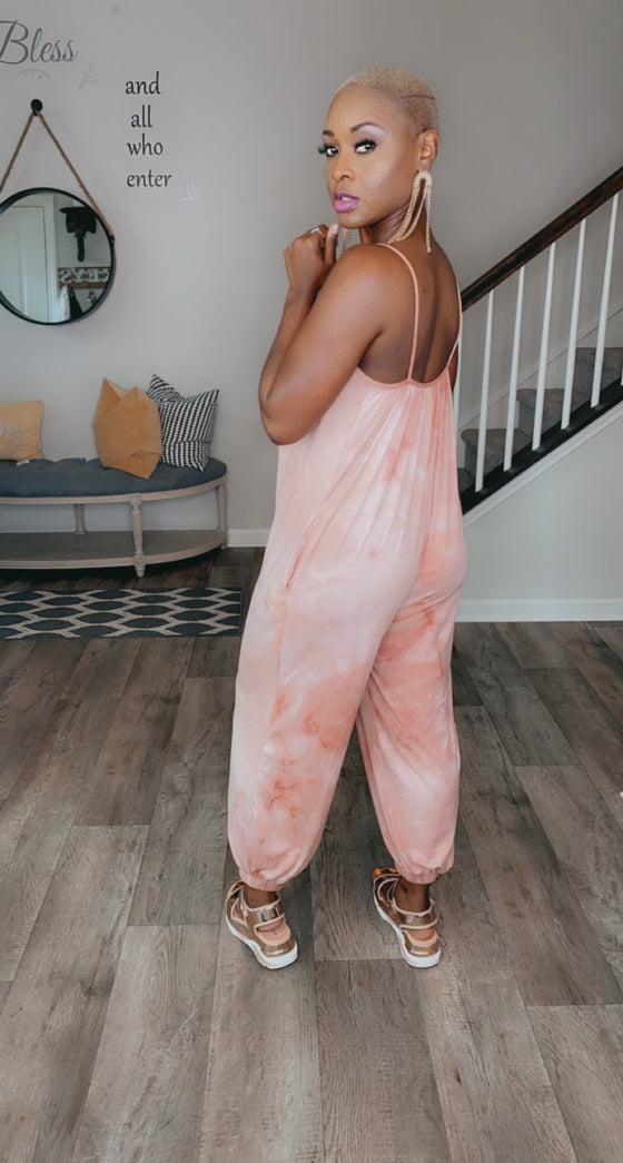 Acid Wash Jumpsuit-Mauve