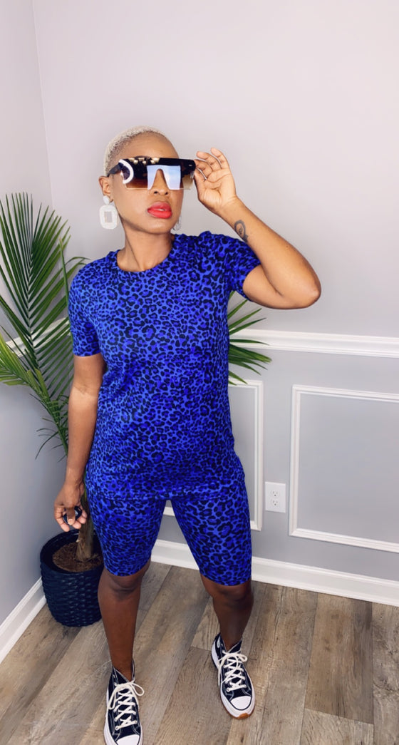 Basic 2pc ShortSet-Blue Leopard