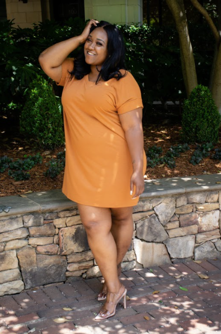 Plus Size Basic T-Shirt Dress-Almond