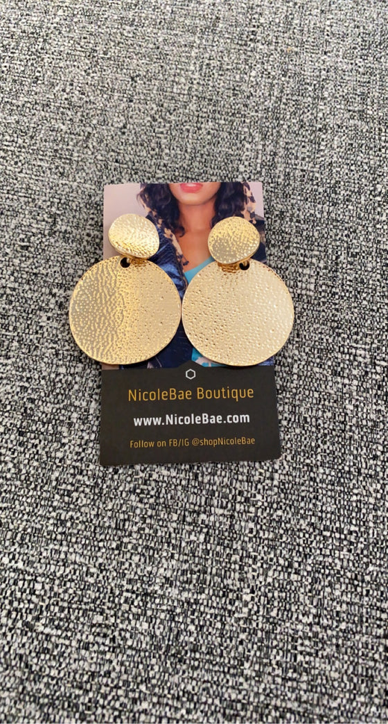 Gold Textured Round Earrings